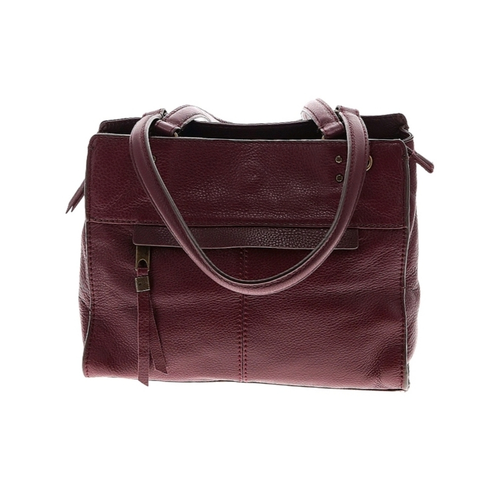THE SAK Real Leather Shopper Tote Purse Bag Maroon Burgundy Lots of Pockets EUC